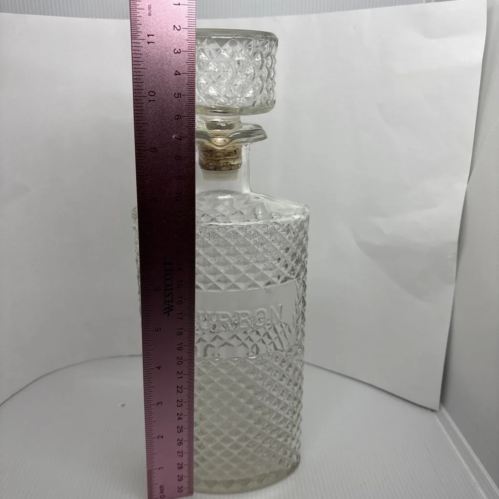 Vintage Anchor Hocking Bourbon Decanter Glass Diamond Cut 1969 Barware Accessory